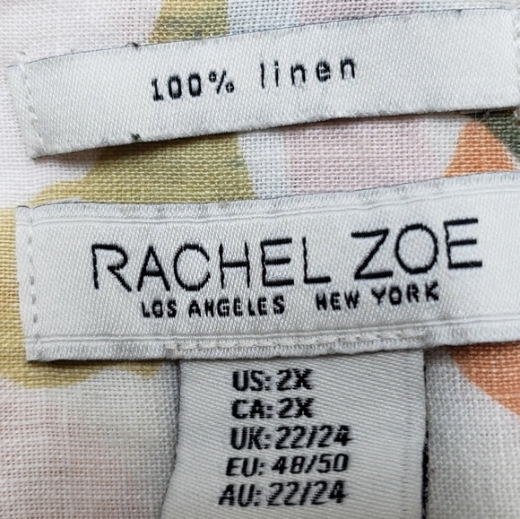 Rachel Zoe Women's Linen Blouse Size 2X Abstract Floral Roll Tab Button Front - Picture 11 of 14